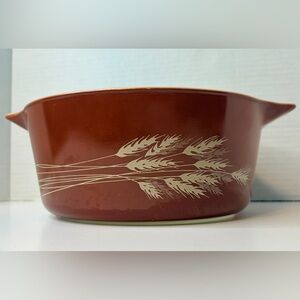 Vintage Pyrex Brown Wheat Casserole Dish 475-B 2.5 Qt USA Ovenware Cottagecore